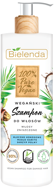 Bielenda 100% PURE VEGAN Шампунь для поврежденных волос 400 гр.