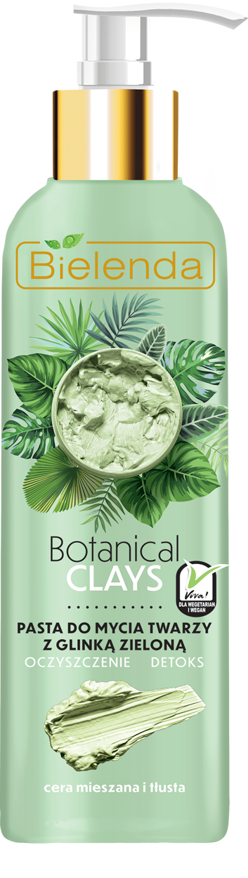 Bielenda BOTANICAL CLAYS Веганская паста для очищения лица с зеленой глиной 190 гр