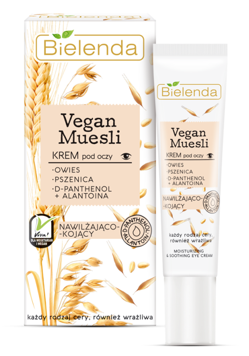 Bielenda VEGAN MUESLI Увлажняющий крем для век. и успокаивающее пшеница, овес, д-пантенол, алатонин 15 м