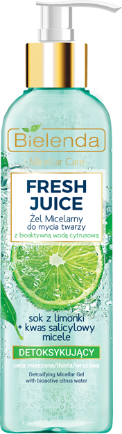 Мицеллярный гель Bielenda FRESH JUICE Detox для лица, Лайм 190 гр