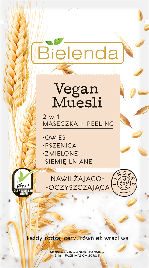 Bielenda VEGAN MUESLI 2 в 1 Увлажняющая маска-пилинг. п/у лицевая пшеница, овес, семена льна 8 г
